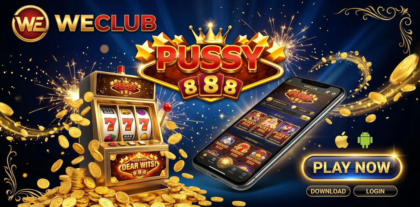 WeClub Pussy888 banner with the Pussy888 app, download and login buttons